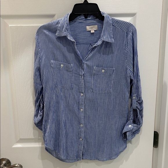 LOFT Tops - LOFT Blue and White Striped Shirt